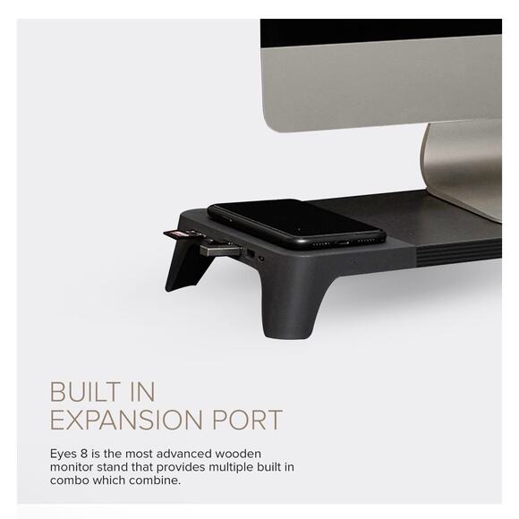 POUT Eyes8 3 in 1 Wood Monitor Stand Riser w/ USB HUB Wireless Charging Pad - Picture 2 of 9